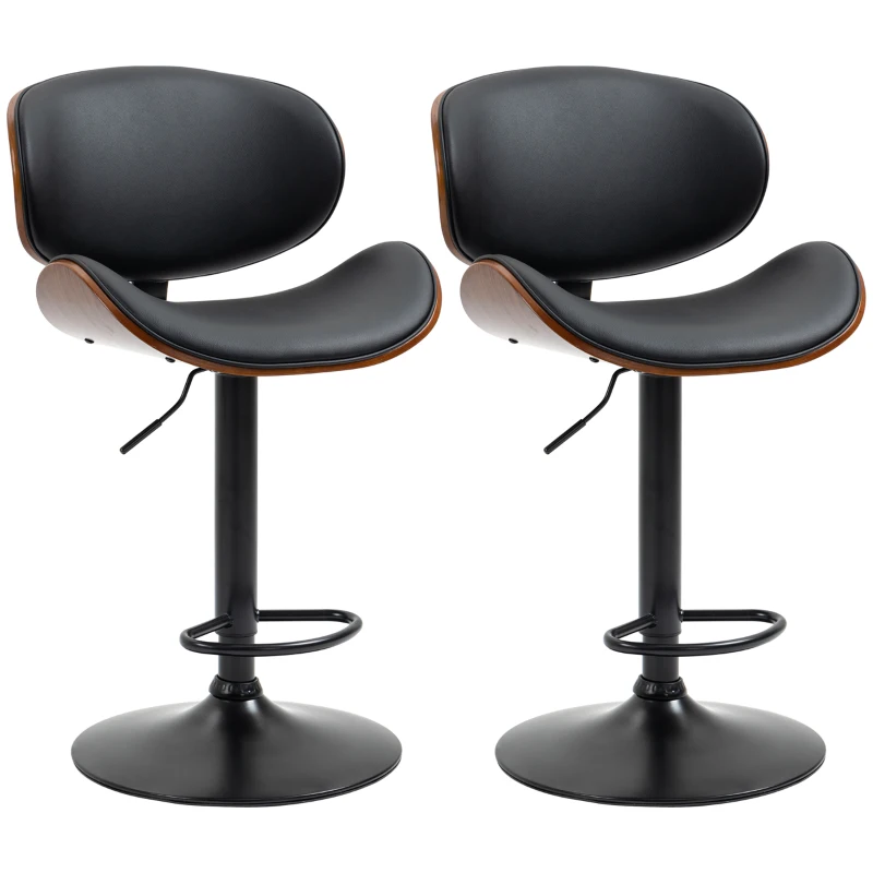 HOMCOM Bar Stool Set, Adjustable Height, Swivel, Faux Leather, Steel Frame, Black, 53 x 50.5 x 112.5 cm