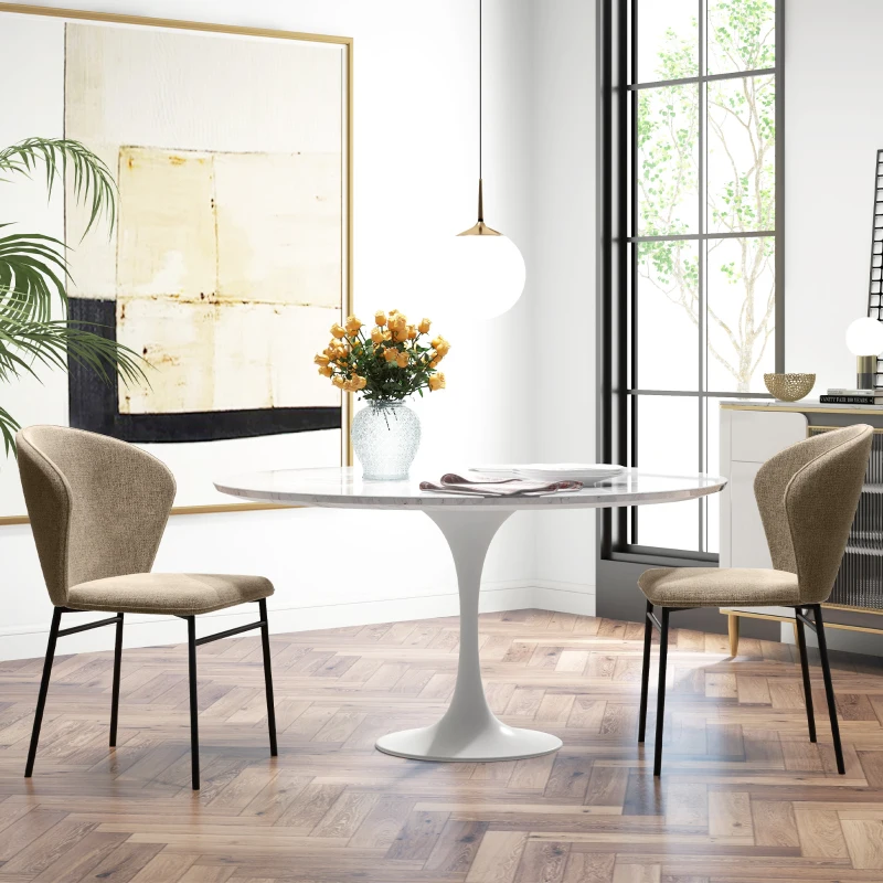 HOMCOM Set of 2 fabric dining chairs with padded seat in linen-look fabric stable steel legs modern design light brown