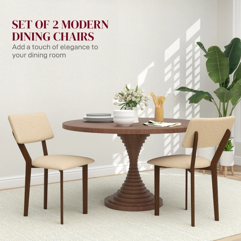 HOMCOM Set of 2 Dining Chairs Kitchen Chairs with High-Density Foam Cushion and Solid Rubberwood Legs Linen-Like Fabric 49 x 56 x 85 cm Beige