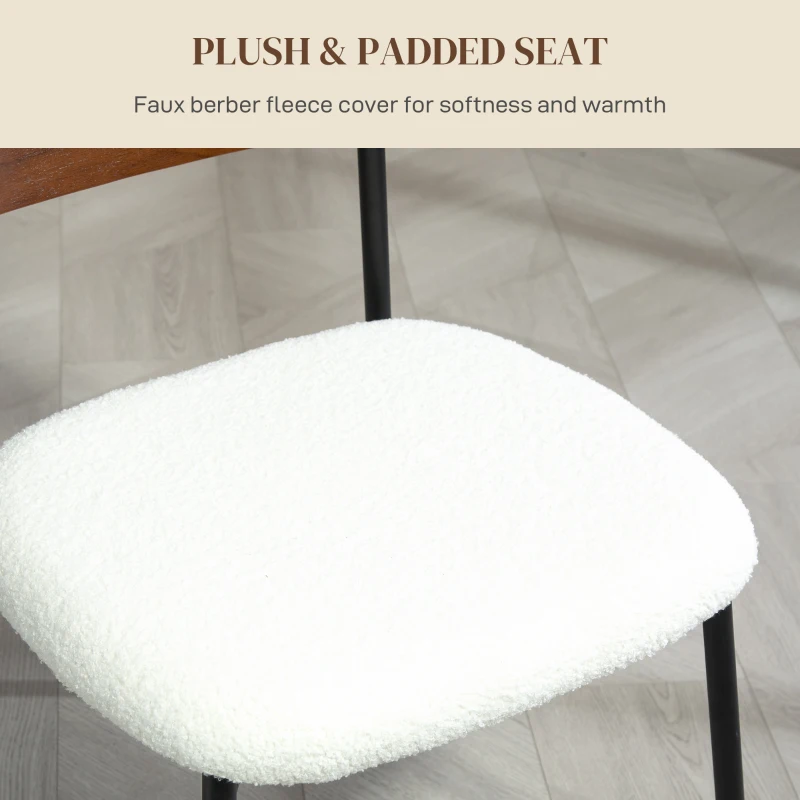 HOMCOM Set of 2 dining chairs with shaggy fabric seat, curved wood-effect backrest, interior, cream