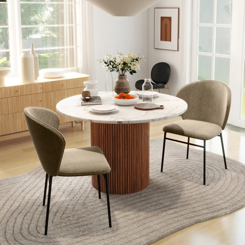 HOMCOM Set of 2 fabric dining chairs with padded seat in linen-look fabric stable steel legs modern design light brown
