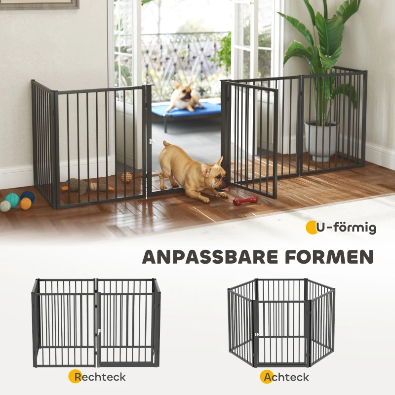 PawHut Puppyren, Hondenren, Puppy Omheining, 6 Panelen met Deur, Opvouwbaar en Draagbaar Hondenhek, Staal, Zwart