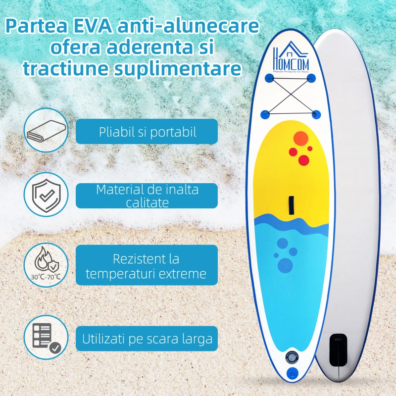 HOMCOM Placa Gonflabila SUP Stand Up Paddle cu Vasla Reglabila Albastra 305x76x10cm