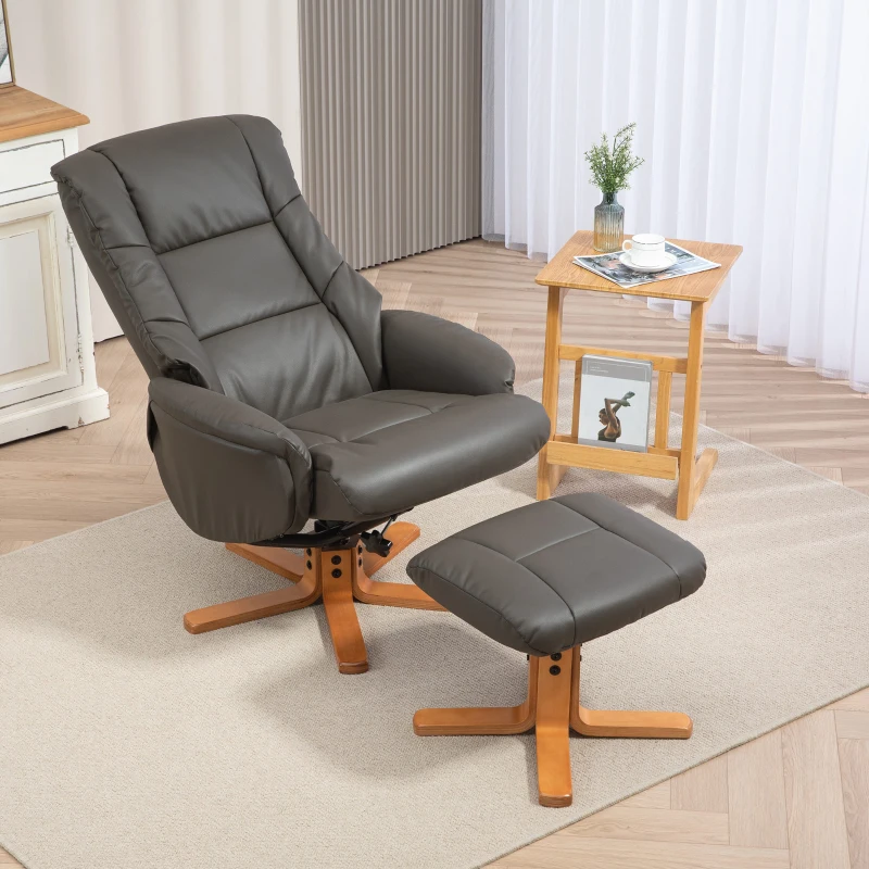 HOMCOM Reclining Chair with Footrest Rocking Backrest Reclining Padded Synthetic Covering Grey