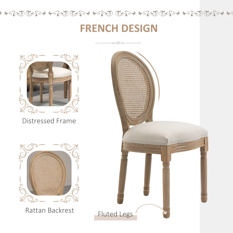 HOMCOM Set of 2 Dining Chairs, Viennese Cane, Solid Wood, 49 cm x 56 cm x 96 cm, Cream White + Natural