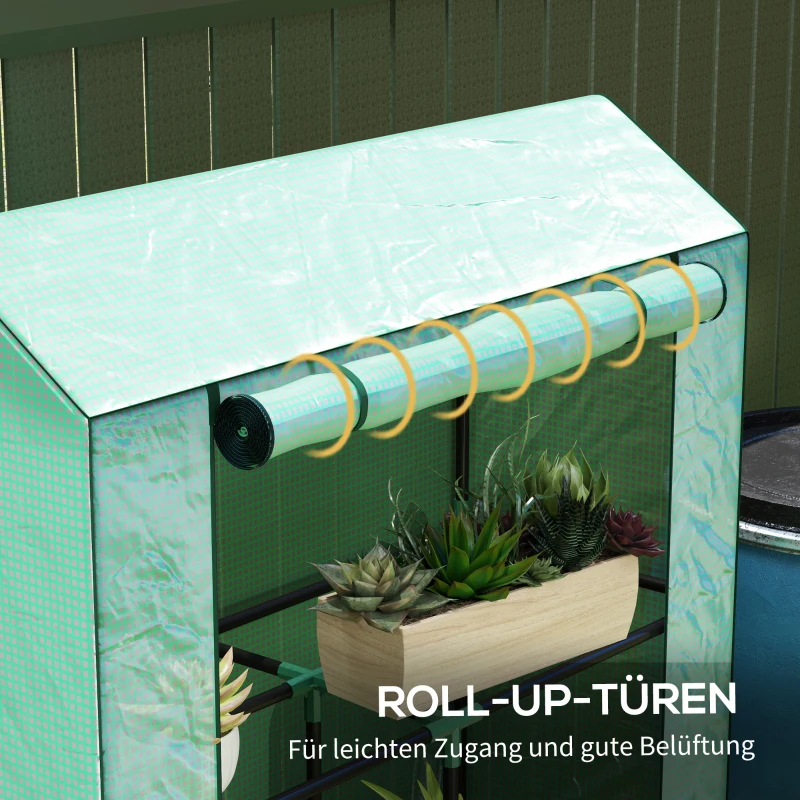 Outsunny Kas met 3-laags Schap, UV-resistente Plastic Afdekking, Oprolbare Deur, 100 x 40 x 150 cm, Groen