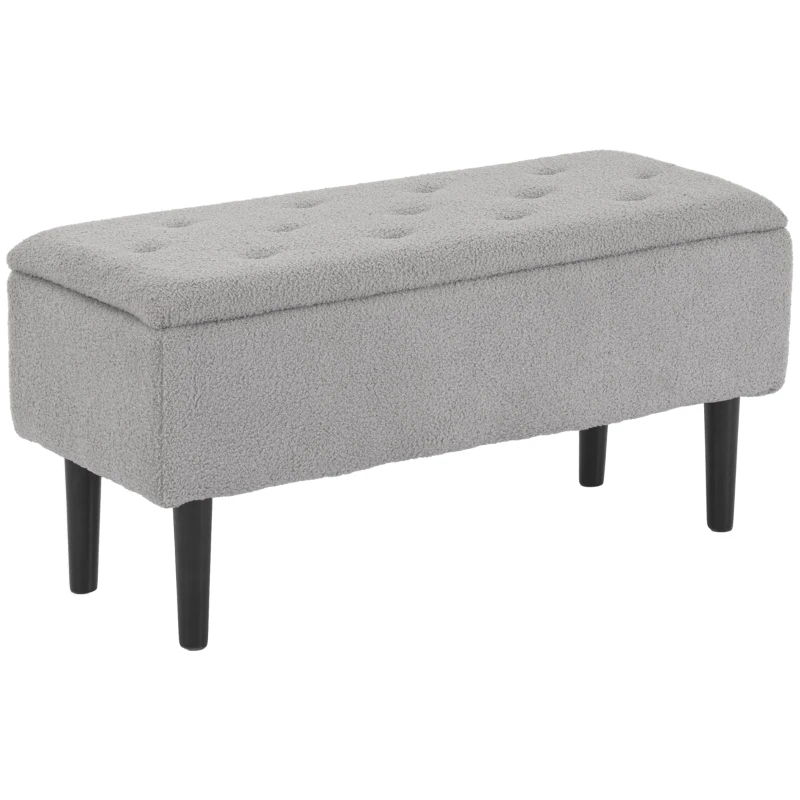 HOMCOM Storage Bench Storage Chest Cashmere Surface Rubberwood Legs 95 x 38 x 45 cm Gray