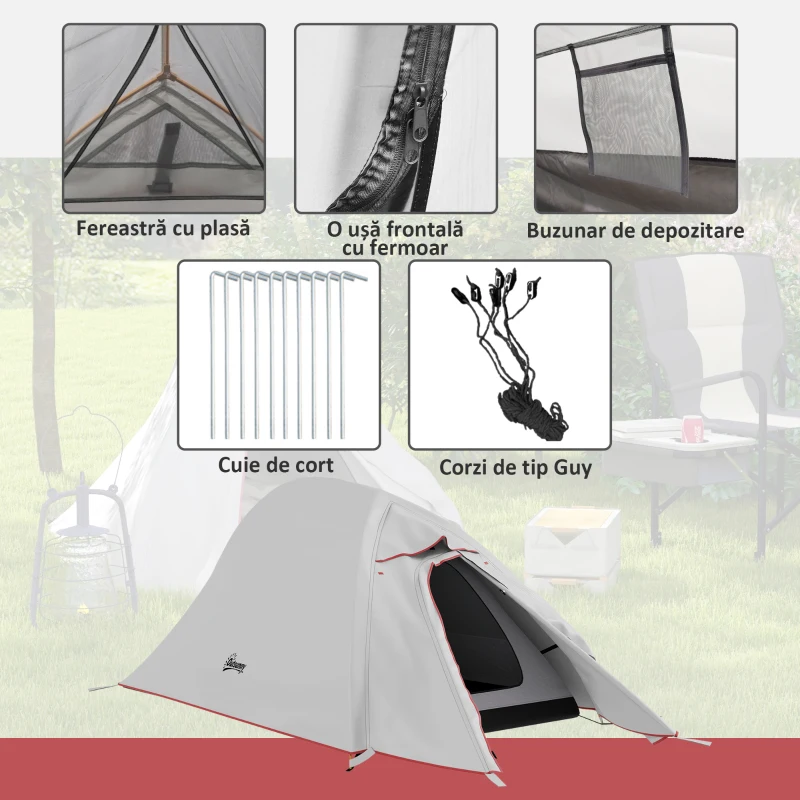 Cort Outsunny pentru 1-2 persoane, cort de camping cu dublu strat