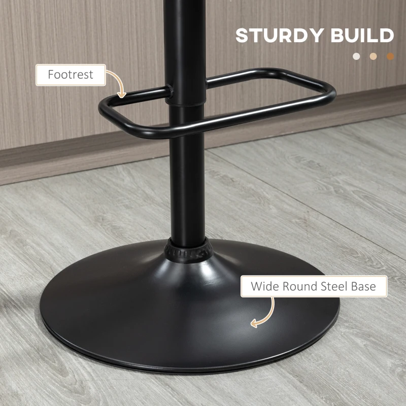 HOMCOM Set of 2 Adjustable Height Swivel Bar Stools with 360° Rotation and Footrest, Tufted Fabric