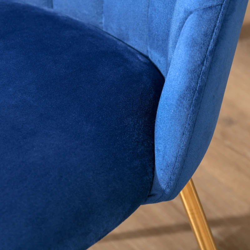 HOMCOM Set of 2 velvet seat dining chairs with golden metal legs - blue