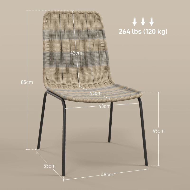 HOMCOM Set of 2 elegant dining chairs, with woven resin rattan imitation, steel base
