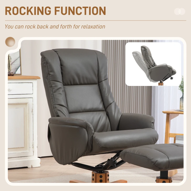 HOMCOM Reclining Chair with Footrest Rocking Backrest Reclining Padded Synthetic Covering Grey