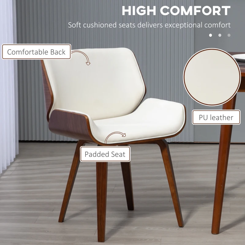 HOMCOM Set of 2 vintage style dining chairs with white and brown synthetic covering 51.5 x 53 x 79.5 cm