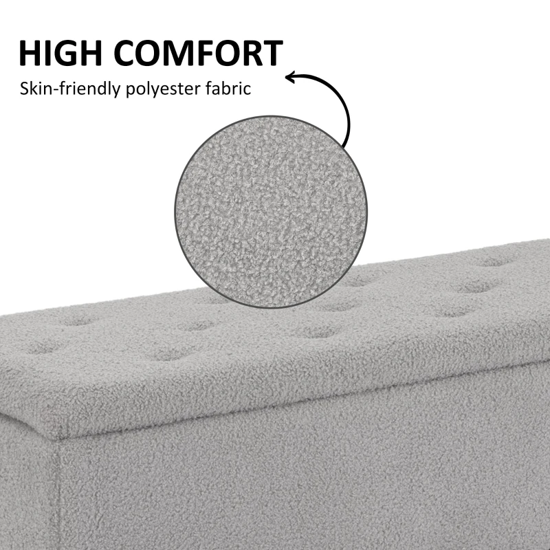 HOMCOM Storage Bench Storage Chest Cashmere Surface Rubberwood Legs 95 x 38 x 45 cm Gray