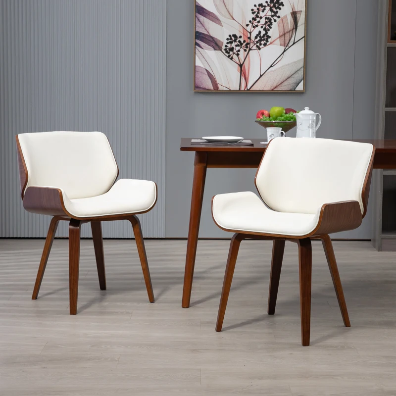 HOMCOM Set of 2 vintage style dining chairs with white and brown synthetic covering 51.5 x 53 x 79.5 cm