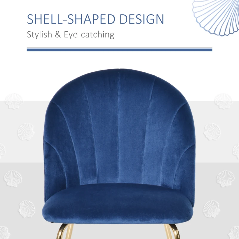 HOMCOM Set of 2 velvet seat dining chairs with golden metal legs - blue