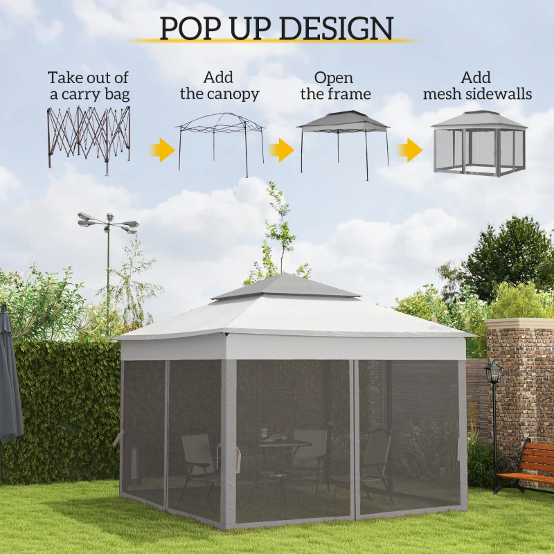 Outsunny Garden Pop-up Folding Gazebo Steel Polyester Waterproof Anti UV Mosquito Nets + Carry Bag