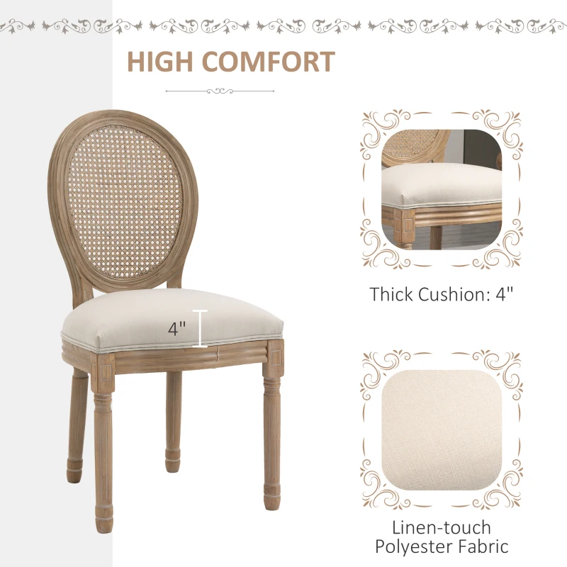 HOMCOM Set of 2 Dining Chairs, Viennese Cane, Solid Wood, 49 cm x 56 cm x 96 cm, Cream White + Natural