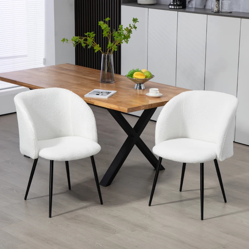 HOMCOM Set of 2 dining chairs with fabric backrest steel legs 55 x 62 x 80 cm white black