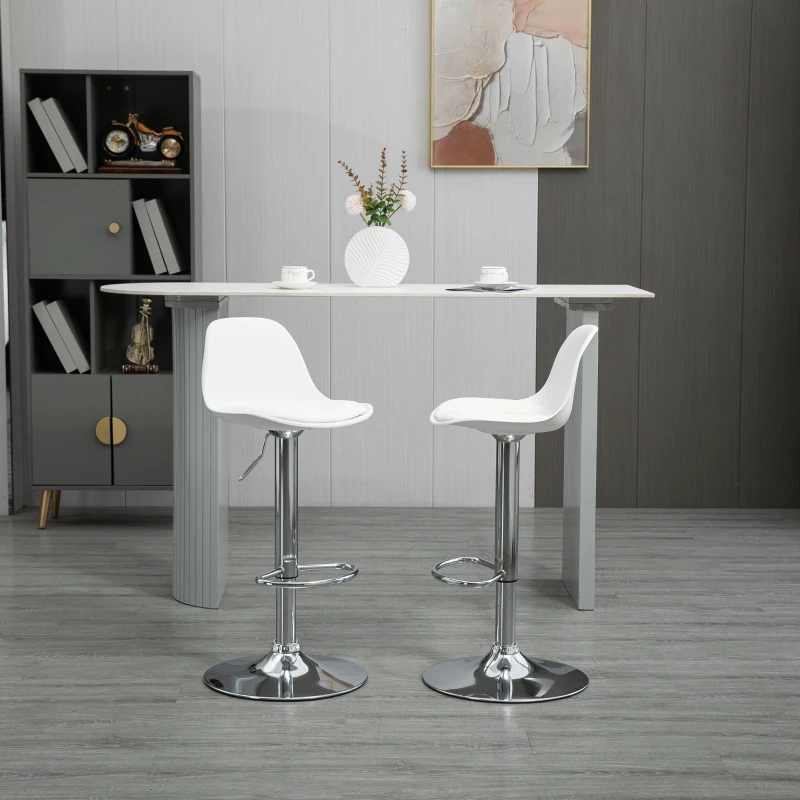 HOMCOM Set of 2 Height Adjustable Swivel Bar Stools, 40 x 42 x 82-104 cm, Faux Leather, White