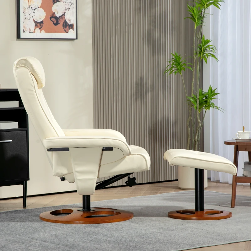HOMCOM Reclining Armchair with Footrest, Backrest Reclining up to 135°, Synthetic Covering, Cream White