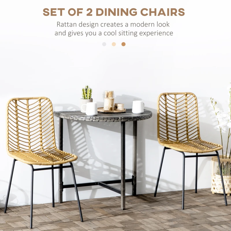 HOMCOM 2-Piece Dining Chairs in Boho Style, Accent Chair, PE Rattan, 44 cm x 58 cm x 85 cm, Natural + Black