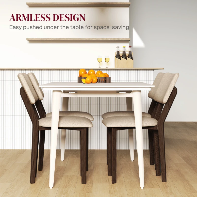 HOMCOM Set of 2 Dining Chairs Kitchen Chairs with High-Density Foam Cushion and Solid Rubberwood Legs Linen-Like Fabric 49 x 56 x 85 cm Beige