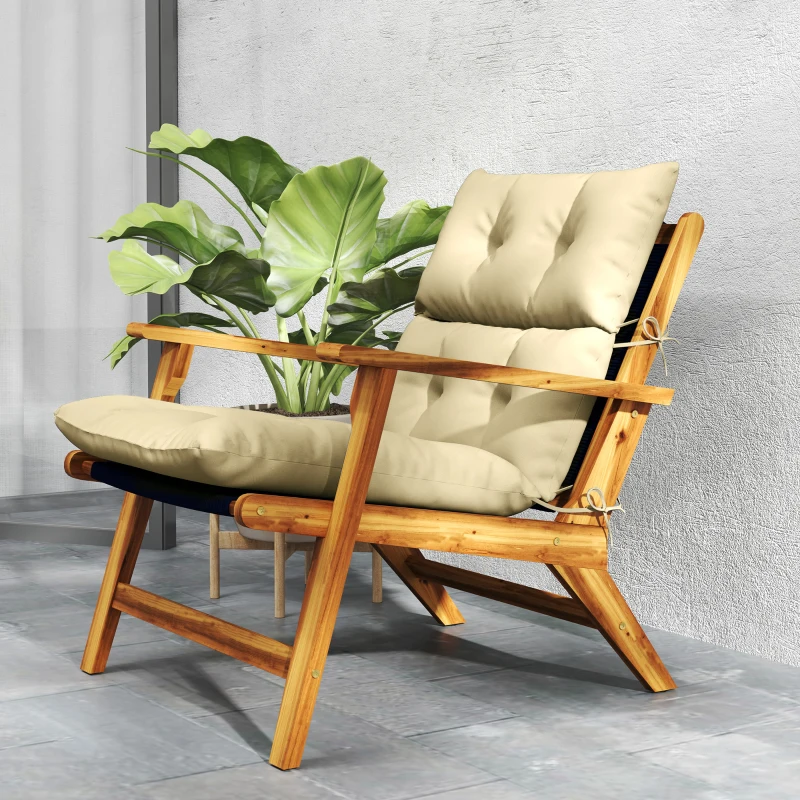 Outsunny Zitkussen, Dik Kussen voor Zitmeubilair, met Rugleuning, Schommelstoelkussen, voor Binnen en Buiten, Beige