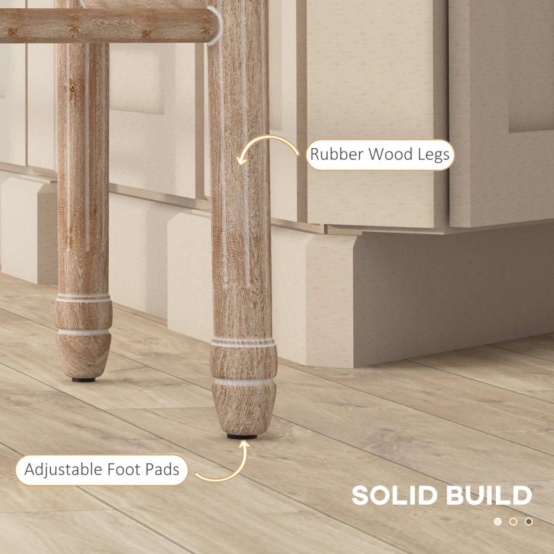 HOMCOM Set of 2 Louis XVI Style Medallion Bar Chairs, Solid Carved Patinated Rubberwood Linen Look 48 x 56 x 118 cm Cream