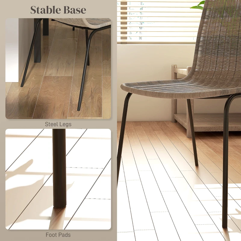 HOMCOM Set of 2 elegant dining chairs, with woven resin rattan imitation, steel base