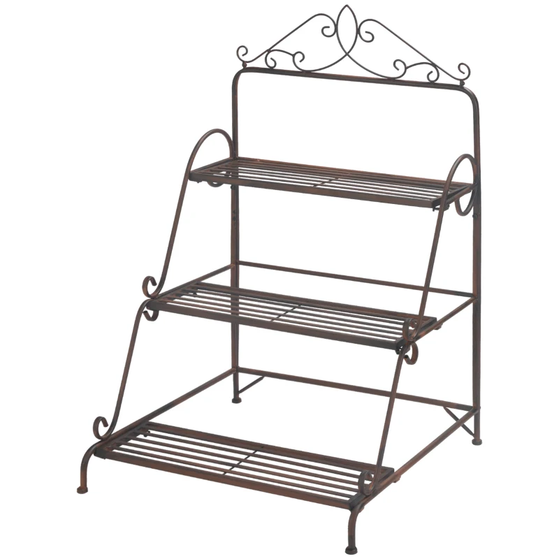 Outsunny 3 Tier Stair Style Metal Plant Stand, Flower Pot Holder Display Shelf, Storage Organizer Rack for Indoor Outdoor Patio Balcony Yard