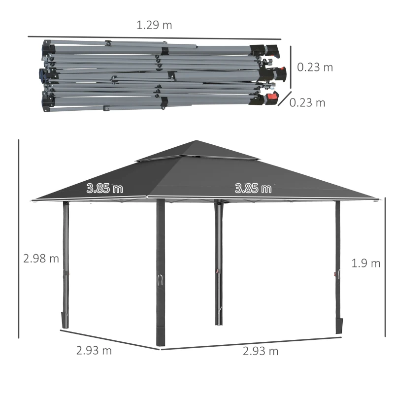 Outsunny 4 x 4m Pop-up Gazebo with Double Roof Canopy Tent, UV Proof, Includes Roller Bag & Adjustable Legs for Outdoor Party, Steel Frame, Dark Grey