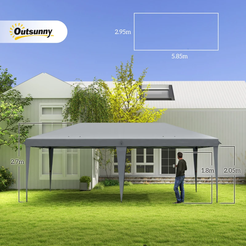 Outsunny 3 x 6 m Pop Up Gazebo, Foldable Canopy Tent, Height Adjustable Wedding Awning Canopy w/ Carrying Bag, Grey(m-3)