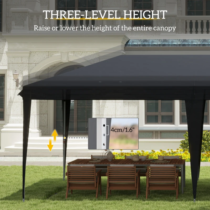 Outsunny 3 x 6 m Pop Up Gazebo, Foldable Canopy Tent, Height Adjustable Wedding Awning Canopy w/ Carrying Bag, Black(m-5)