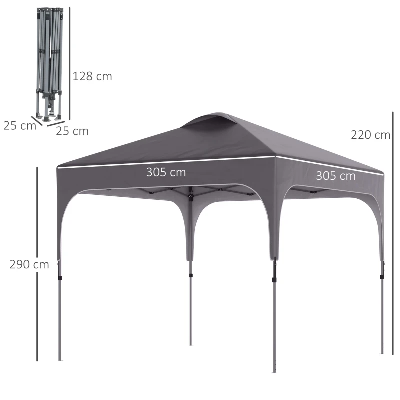 Outsunny 3 x 3 (M) Pop Up Gazebo - UPF 50+ Foldable Canopy Tent with Carry Bag on Wheels and 4 Leg Weight Bags, Height Adjustable, for Outdoor Garden Patio Party, Dark Grey