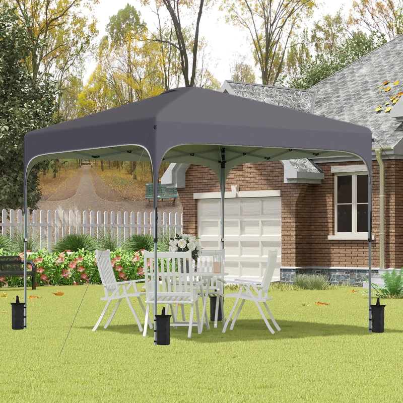 Outsunny 3 x 3 (M) Pop Up Gazebo - UPF 50+ Foldable Canopy Tent with Carry Bag on Wheels and 4 Leg Weight Bags, Height Adjustable, for Outdoor Garden Patio Party, Dark Grey