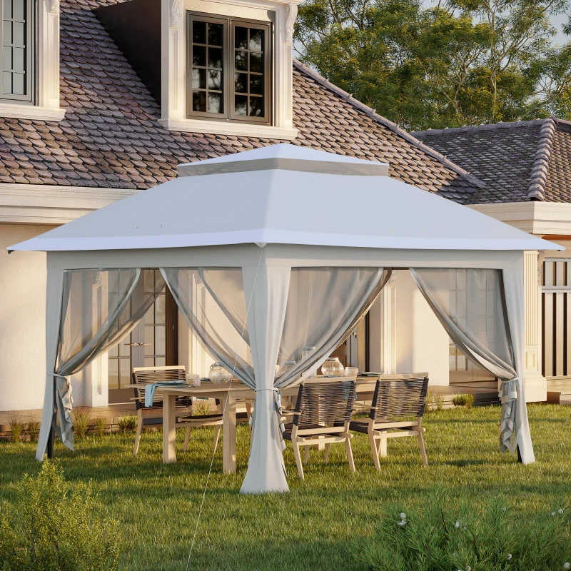 Outsunny 3.6 x 3.6 m Pop-Up Gazebo with Netting and Carry Bag - Height Adjustable Party Tent, Instant Canopy Sun Shade Shelter, Grey
