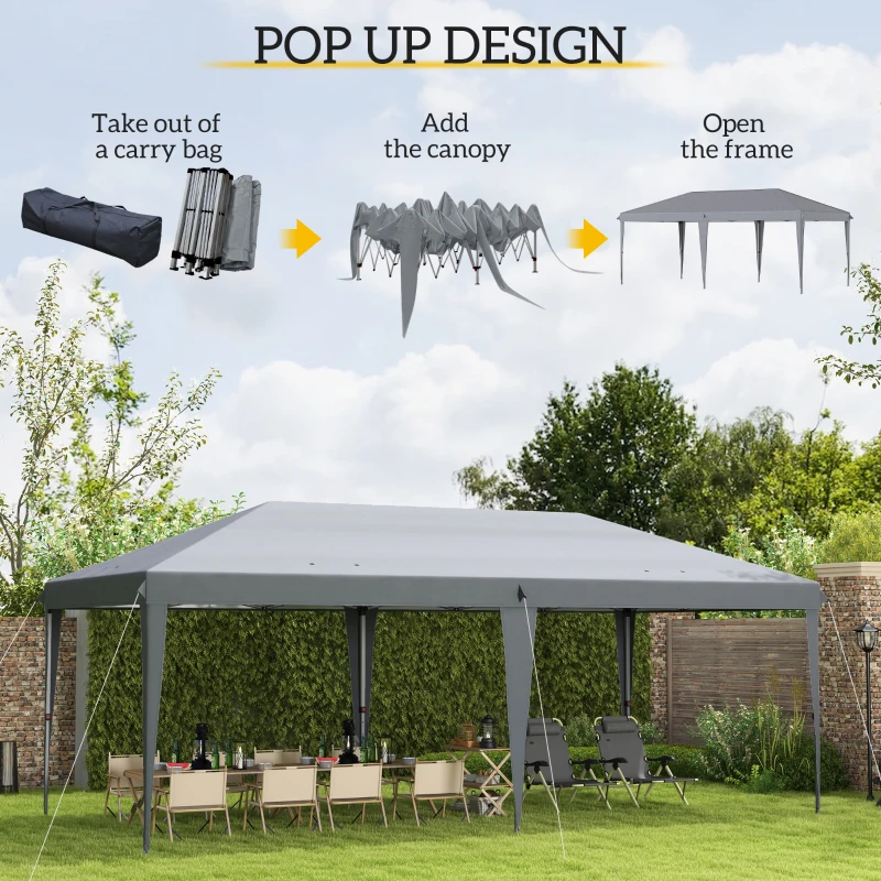 Outsunny 3 x 6 m Pop Up Gazebo, Foldable Canopy Tent, Height Adjustable Wedding Awning Canopy w/ Carrying Bag, Grey(m-4)