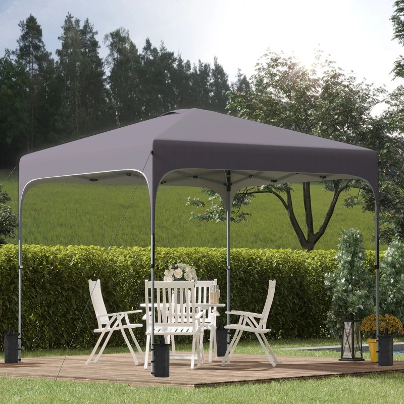 Outsunny 3 x 3 (M) Pop Up Gazebo - UPF 50+ Foldable Canopy Tent with Carry Bag on Wheels and 4 Leg Weight Bags, Height Adjustable, for Outdoor Garden Patio Party, Dark Grey