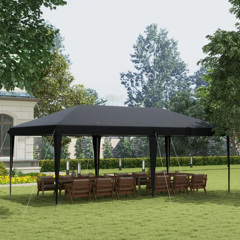 Outsunny 3 x 6 m Pop Up Gazebo, Foldable Canopy Tent, Height Adjustable Wedding Awning Canopy w/ Carrying Bag, Black(m-2)