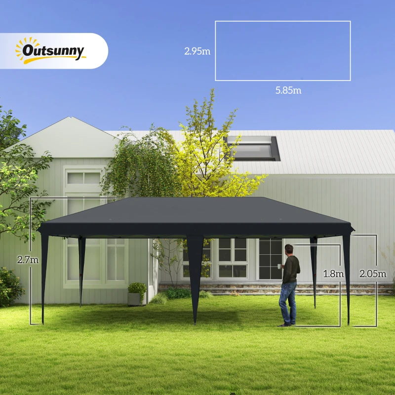 Outsunny 3 x 6 m Pop Up Gazebo, Foldable Canopy Tent, Height Adjustable Wedding Awning Canopy w/ Carrying Bag, Black(m-3)