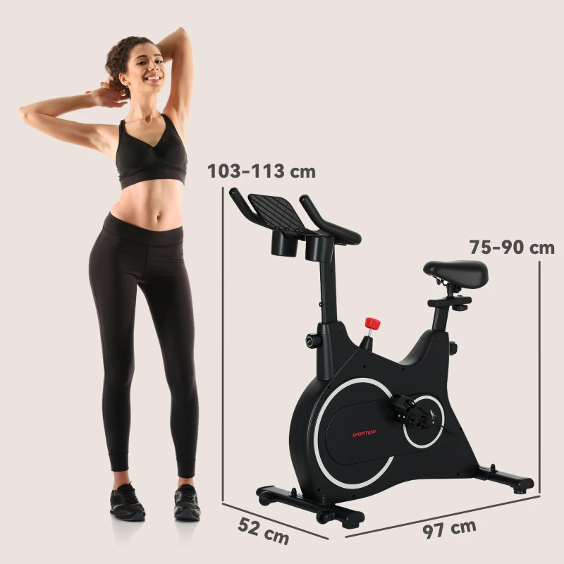 SPORTNOW Heimtrainer Fahrrad, Fitness-Bike mit LCD-Monitor, Tablet-Halter, Flaschenhalter, bequemer Sitz, kompakt, Schwarz