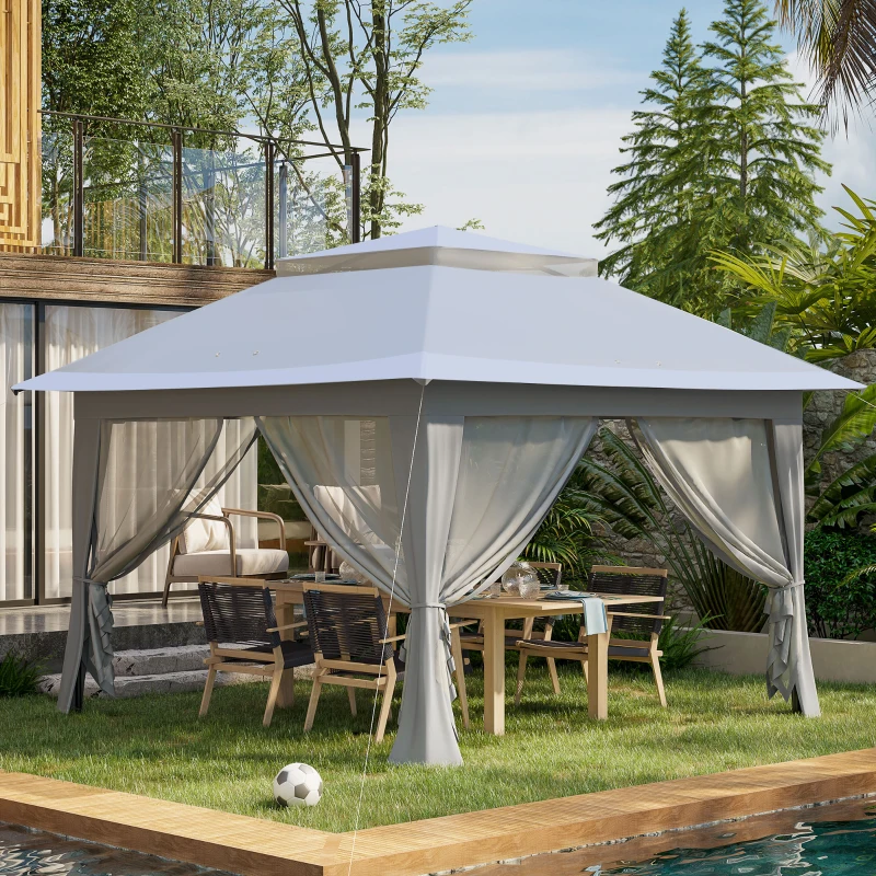 Outsunny 3.6 x 3.6 m Pop-Up Gazebo with Netting and Carry Bag - Height Adjustable Party Tent, Instant Canopy Sun Shade Shelter, Grey