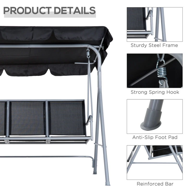Outsunny 3-zits schommelzitje 171cm x 108cm x 154cm