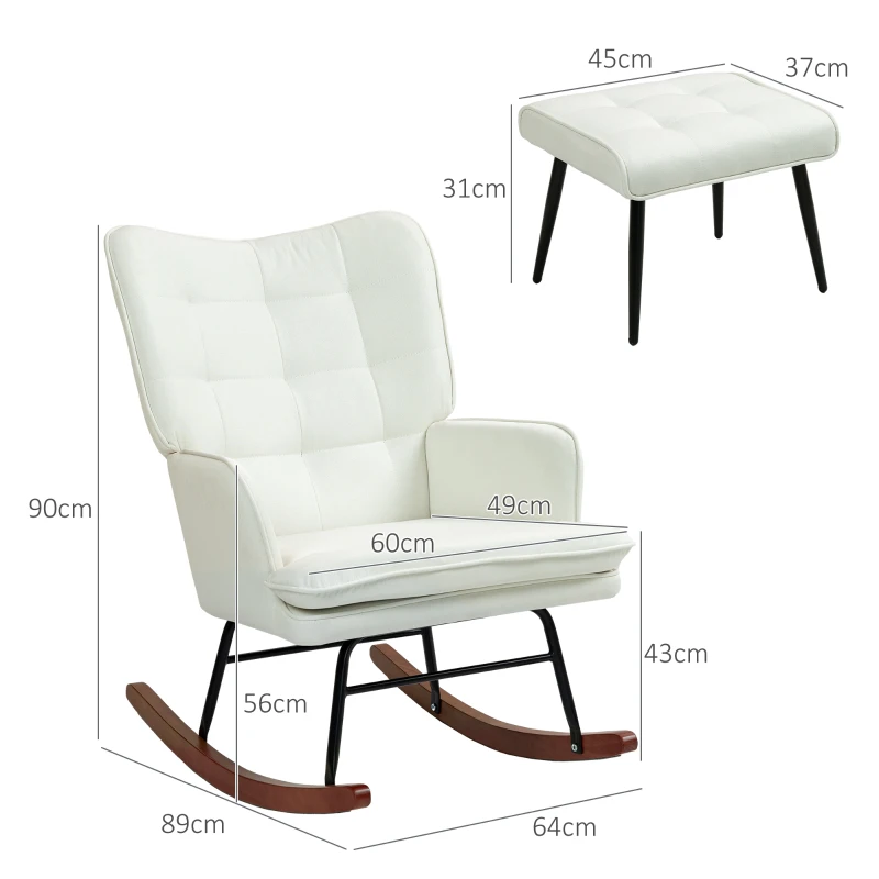 HOMCOM Conjunto de Poltrona Baloiço com Apoio para os Pés Poltrona Relax com Almofada Acolchoada e Anti-Tombo 64x89x90 cm Bege