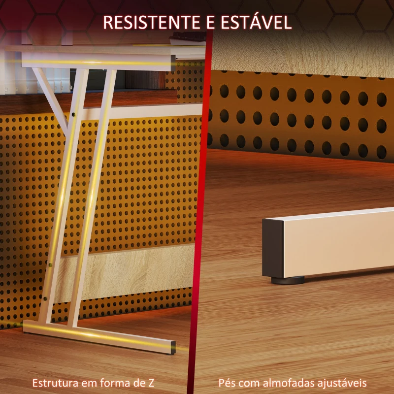 HOMCOM Secretária Gaming com Luzes LED 100x60x88,5 cm com Tomadas de Corrente Suporte para Monitor Prateleiras e Controlo Remoto Madeira