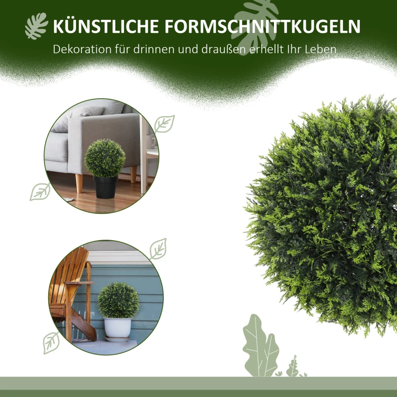 HOMCOM Künstliche Pflanzen im 2er-Set, UV-beständige dekorative Pflanzen, Deko-Pflanzen, Indoor, Outdoor, 45 cm, Grün