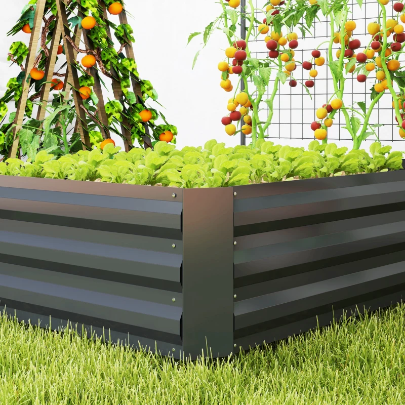 Outsunny Caixa de Plantio de Aço Galvanizado com Treliça para Plantas Trepadeiras e Fundo Aberto 80x115x125 cm Cinza Escuro