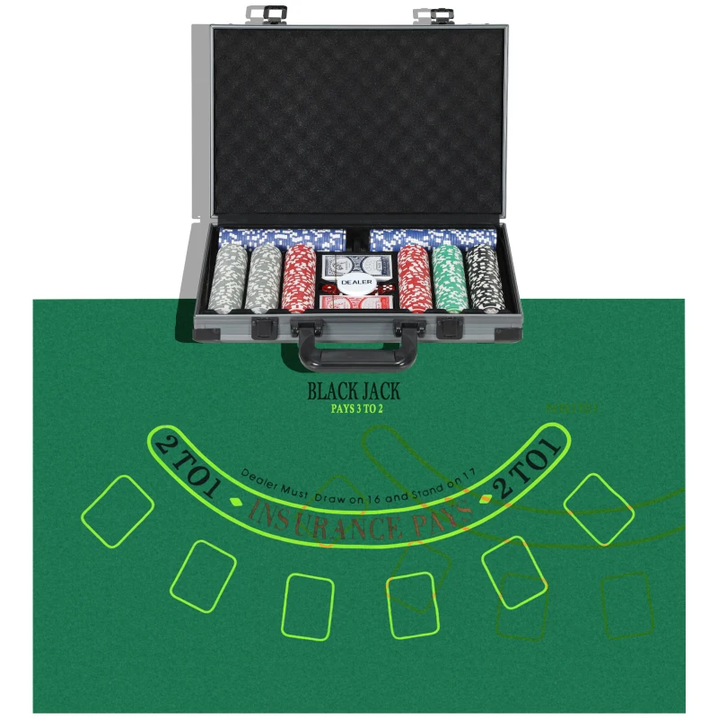 SPORTNOW Mala de Póquer com 400 Fichas 2 Baralhos 5 Dados Tapete e Botão Dealer 39,5x28x8 cm Cinza