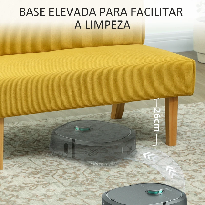 HOMCOM Sofá de 2 Lugares Estofado em Veludo Cotelê Sofá Sala de Estar com 2 Entradas USB 1 Entrada Tipo C 110x60x85 cm Amarelo